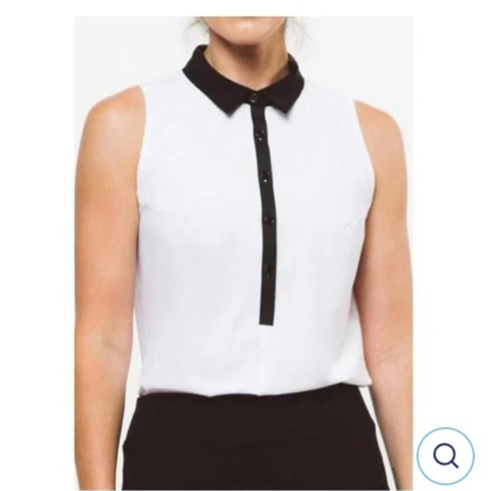 Foray Sleeveless Golf Polo Shirt Womens White Black UPF‎ 50 smal Sun Protection
